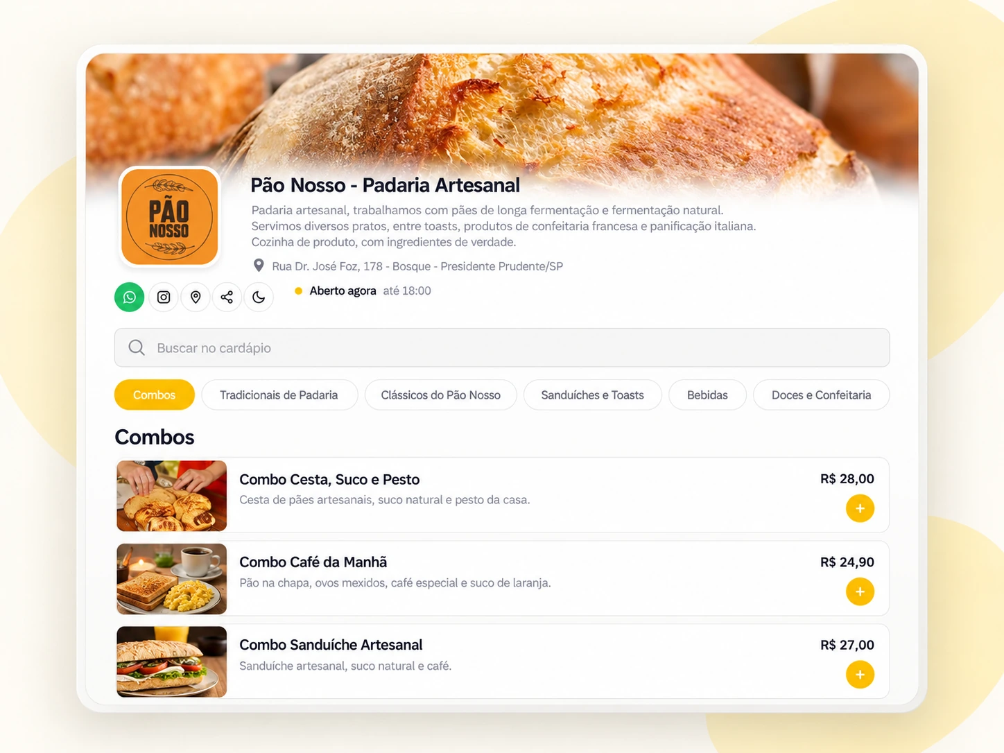Cardápio digital Menu em uma padaria